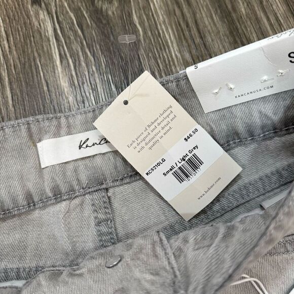 KanCan Tamsin Ultra High Rise Belted Light Gray Small Denim Shorts - Picture 3 of 4